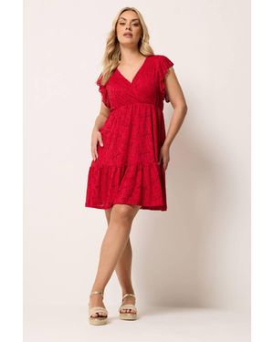 Yours Wrap Pointelle Dress - Red