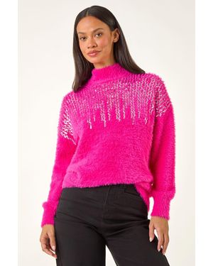 D.u.s.k Sequin Embellished Fluffy Knit Jumper - Pink