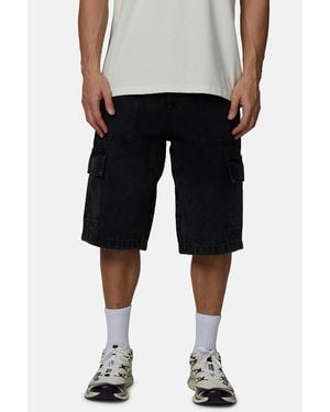 Good For Nothing Baggy Washed Denim Cargo Shorts - Black