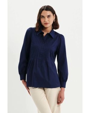 Finery London Mimi Cotton Rich Collared Shirt - Blue