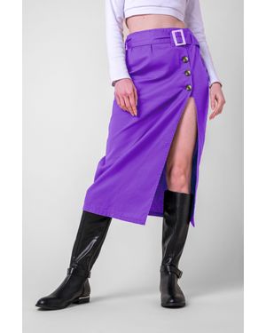 Enorsia Belted Twill Midi Skirt - Purple