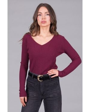 Solo Ribbed V-Neck Jumper - Purple