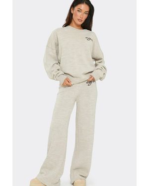 EGO Wide Leg Knit Low Rise Trousers - Natural