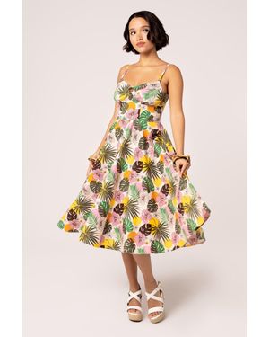 Hell Bunny Benita 50's Style Sweatheart Neckline Floral Midi Dress - Natural