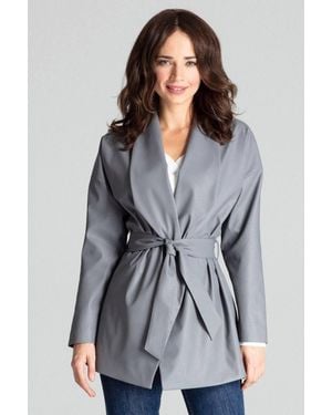 Love Lace Loose Fit Drop Shoulder Waist Tied Jacket - Grey