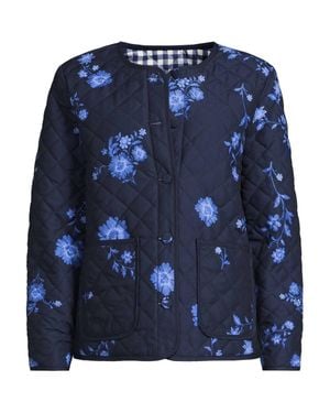 Lands' End Collarless Quilted Reversible Insulated Jacket, Print - Blue