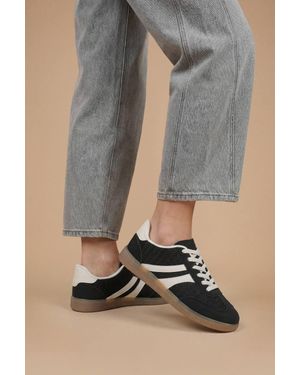 Dorothy Perkins Jackie Faux Suede Striped Lace Up Trainers - Black