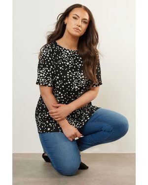 Yours Heart Print Textured Top - Blue