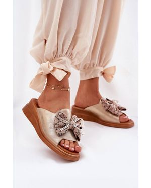 Love Lace Jezzi Wedge Sandals With Front Bow For Everyday Comfort - Pink