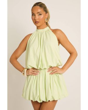 Rebellious Fashion Poplin Puffball Mini Dress - Yellow
