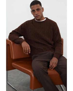 WOVCOR Textured Crew Neck Knit Jumper - Brown