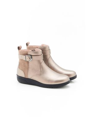 DAMART Leather Ankle Boots With Buckle - Natural