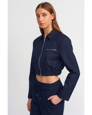 Dilvin Crop Crepe Bomber Jacket - Blue