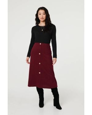 Izabel London Buttoned High Waist A-Line Midi Skirt - Red
