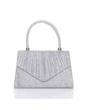 AJVANI Ruched Glitter Mesh Evening Mini Tote Clutch Bag - Grey