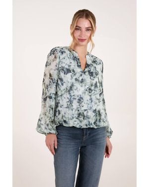 Blue Vanilla Grandad Collar Puffball Top - Blue