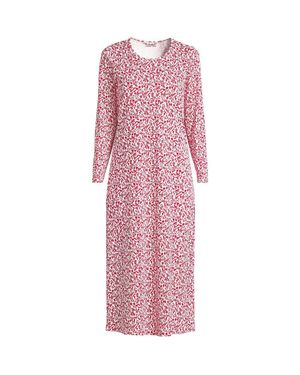 Lands' End Petite Long Sleeve Mid Calf, Pure Cotton Nightdress - Pink