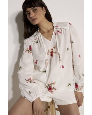 Apricot Floral Embroidered Blouse - Natural