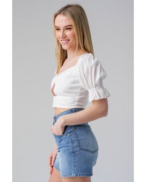 Influence Short Puff Sleeve Bow Detail Cropped Top - White