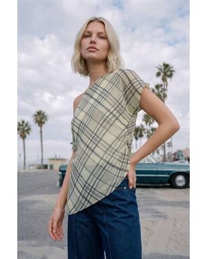 Nasty Gal Check Chiffon Off-The Shoulder Asymmetric Top - Grey