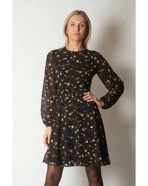 Solo Tie-Waist Dress With Nature Print - Black