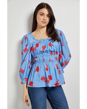 Dorothy Perkins Floral Square Neck Blouson Sleeve Top - Blue