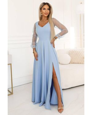 Love Lace Tulle Sweetheart Long Sleeve Fit & Flare Dress - Blue