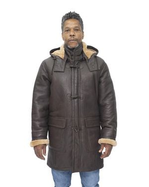 Infinity Leather Sheepskin Leather Hooded Duffle Coat-Leatherhead - Grey
