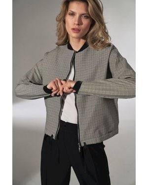 Love Lace Thin Checked Bomber Jacket With Ribbon Hem - Grey