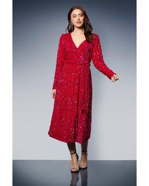 Dorothy Perkins Velvet Sequin Wrap Midi Dress - Red