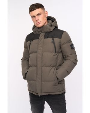 Crosshatch Menray Hooded Quilted Puffer Jacket With Contrast Colour Lining - Grey