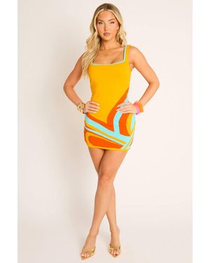 Rebellious Fashion Abstract Print Knit Mini Dress - Orange