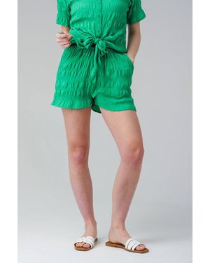 Influence Textured Smocked High Waist Elasticated Shorts - Green