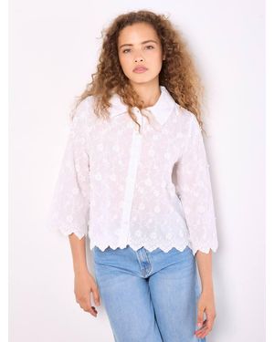 Apricot Applique Flowers Cropped Shirt - White