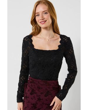 Joe Browns Textured Floral Lace Top With Scallop Edge Detail - Black