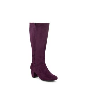 Pavers Smart Block Heel Long Boots With Inside Zip - Purple