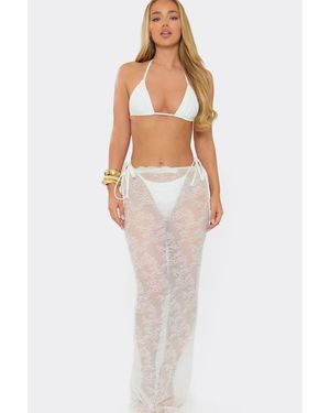 EGO Lace Trim Lace Maxi Skirt - White