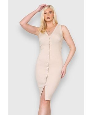 ELAINA FASHION Thick Ribbed Midi Knee Dress - White