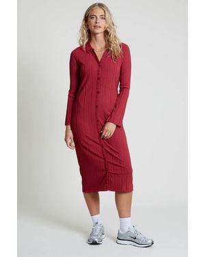 Native Youth Jersey Ribbed Long Sleeve Collared Button-Up Bodycon Dress