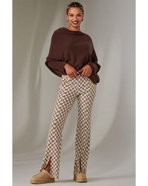 Jolie Moi Split Hem Flared Trousers - Brown