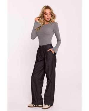 Love Lace Cotton Wide Leg Trousers Elastic Waist - Blue
