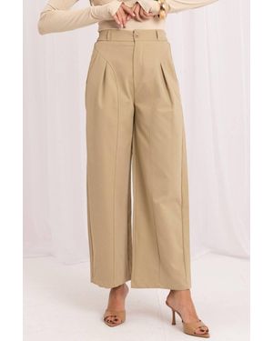 Love Lace Office High Waisted Culottes With Belt & Zip - Natural