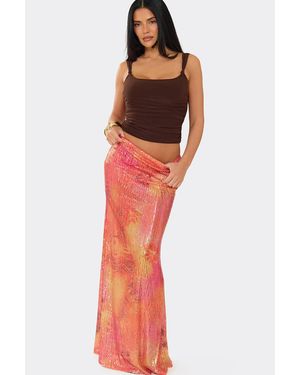 EGO Sequin Low Rise Maxi Skirt - Red