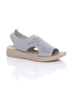 AJVANI Low Wedge Heel Slingback Diamante Summer Holiday Comfort Sandals - Grey
