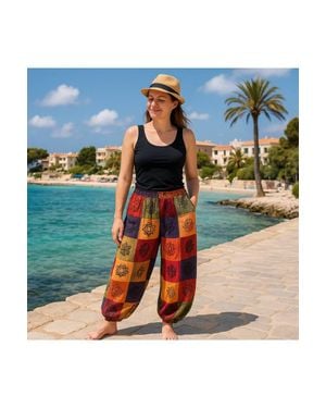 KDMD Nomad Sari Mushroom Block Print Trousers S M - Blue