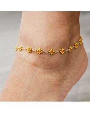 The Colourful Aura Multicolour Flower Charms Summer Indie Boho Daisy Floral Adjustable Anklet - Natural