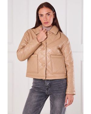 ELAINA FASHION Quilted Faux Pu Jacket - Blue