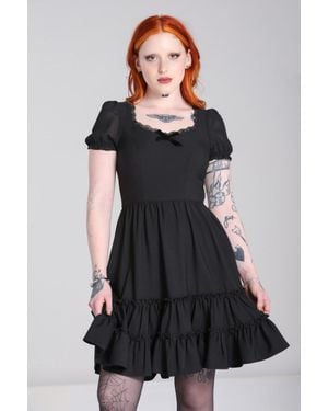 Hell Bunny Annette Fitted Bodice Puff Sleeves Mini Dress - Black