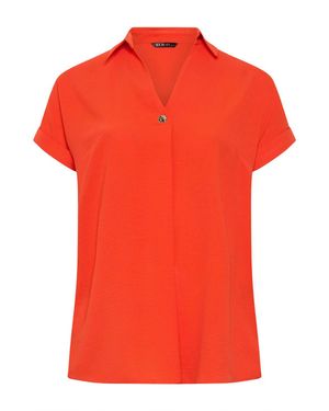 Yours Button Half Placket Blouse - Red
