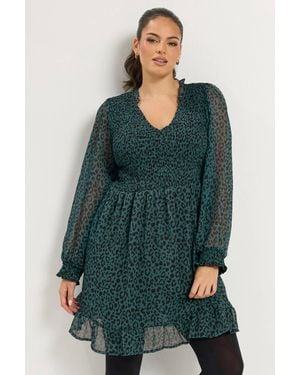 Yours Leopard Smock Chiffon Dress - Green
